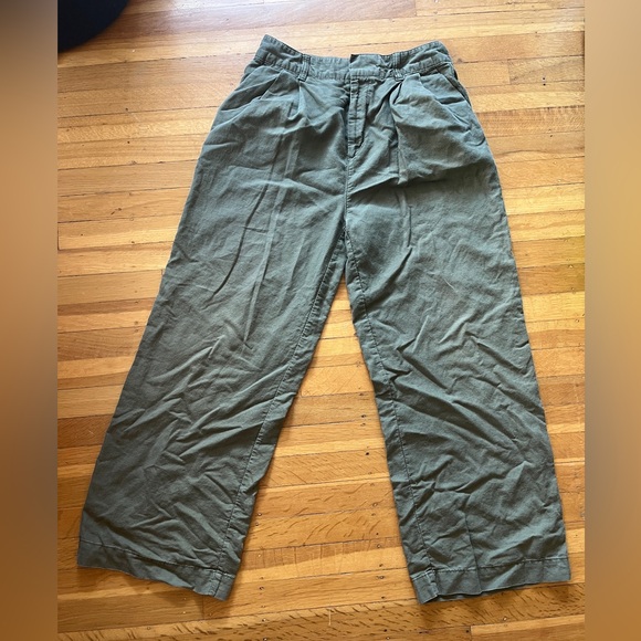 GAP Pants - Olive Green Wide-Leg High Waisted Women's Linen Blend Pleated Pants